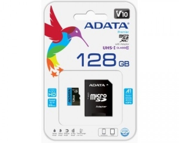 A-DATA UHS-I MicroSDXC 128GB class 10 + adapter AUSDX128GUICL10A1-RA1