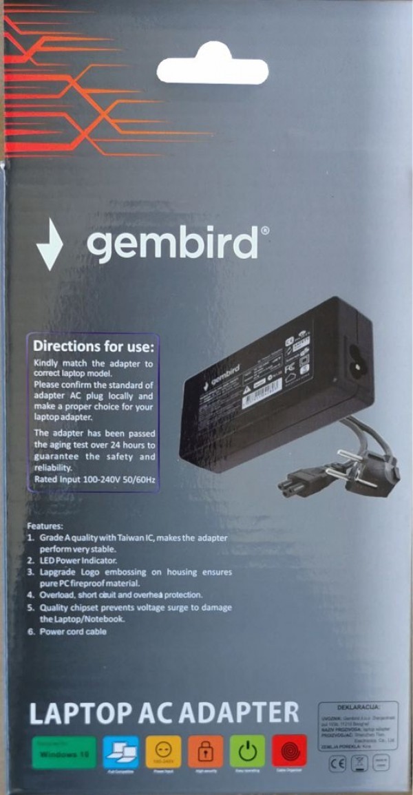 NPA65-190-3420 (AC07) ** Gembird punjac za laptop 65W-19V-3.42A, 5.5x1.7mm yellow (655 Alt=AC09)