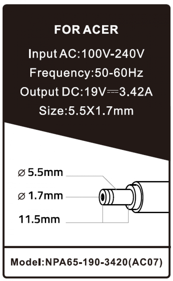 NPA65-190-3420 (AC07) ** Gembird punjac za laptop 65W-19V-3.42A, 5.5x1.7mm yellow (655 Alt=AC09)