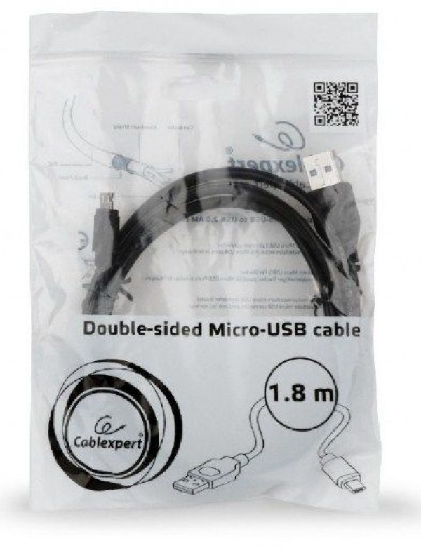 GEMBIRD CC-USB2-AMmDM-6  USB 2.0 AM to Double-sided Micro-USB cable, black, 1,8m