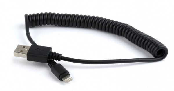 GEMBIRD CC-LMAM-1.5M USB sync and charging spiral cable for iPhone, 1.5 m, black