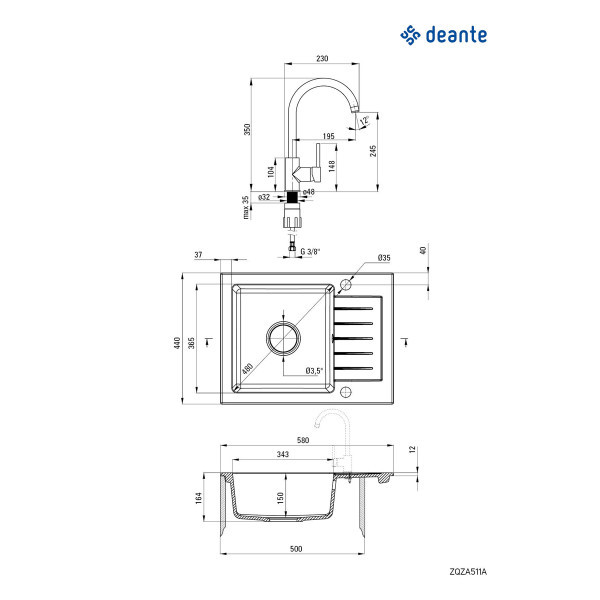 Deante set sudopera ZQZ 711A+ slavina BEN 762M