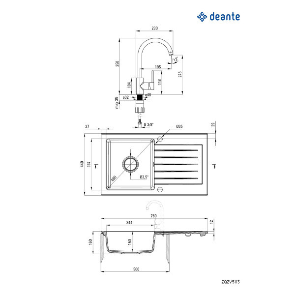 Deante set sudopera ZQZ T113+ slavina BEN T62m-ZQZVT113