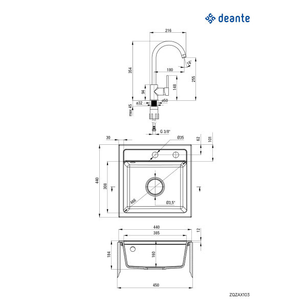 Deante Zorba set BL sudopera ZQZ 2103 + slavina BEN 262M