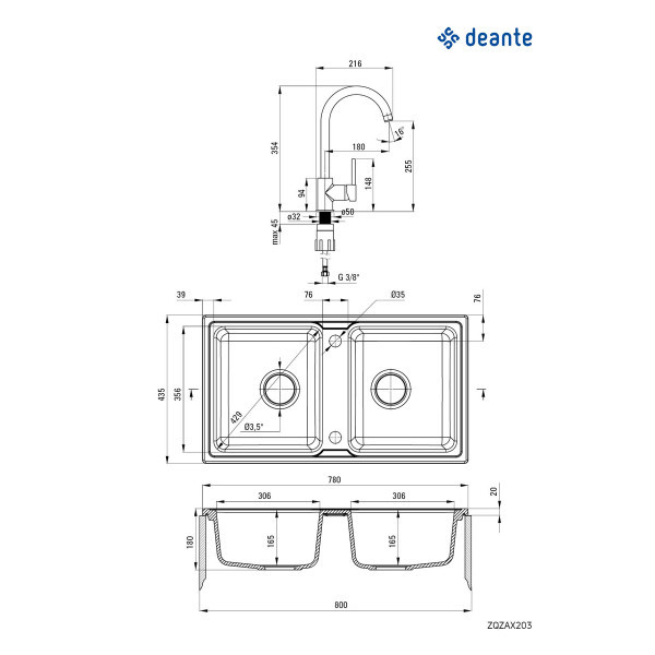 Deante set Sudopera ZQZ 2203 + slavina BEN 262M